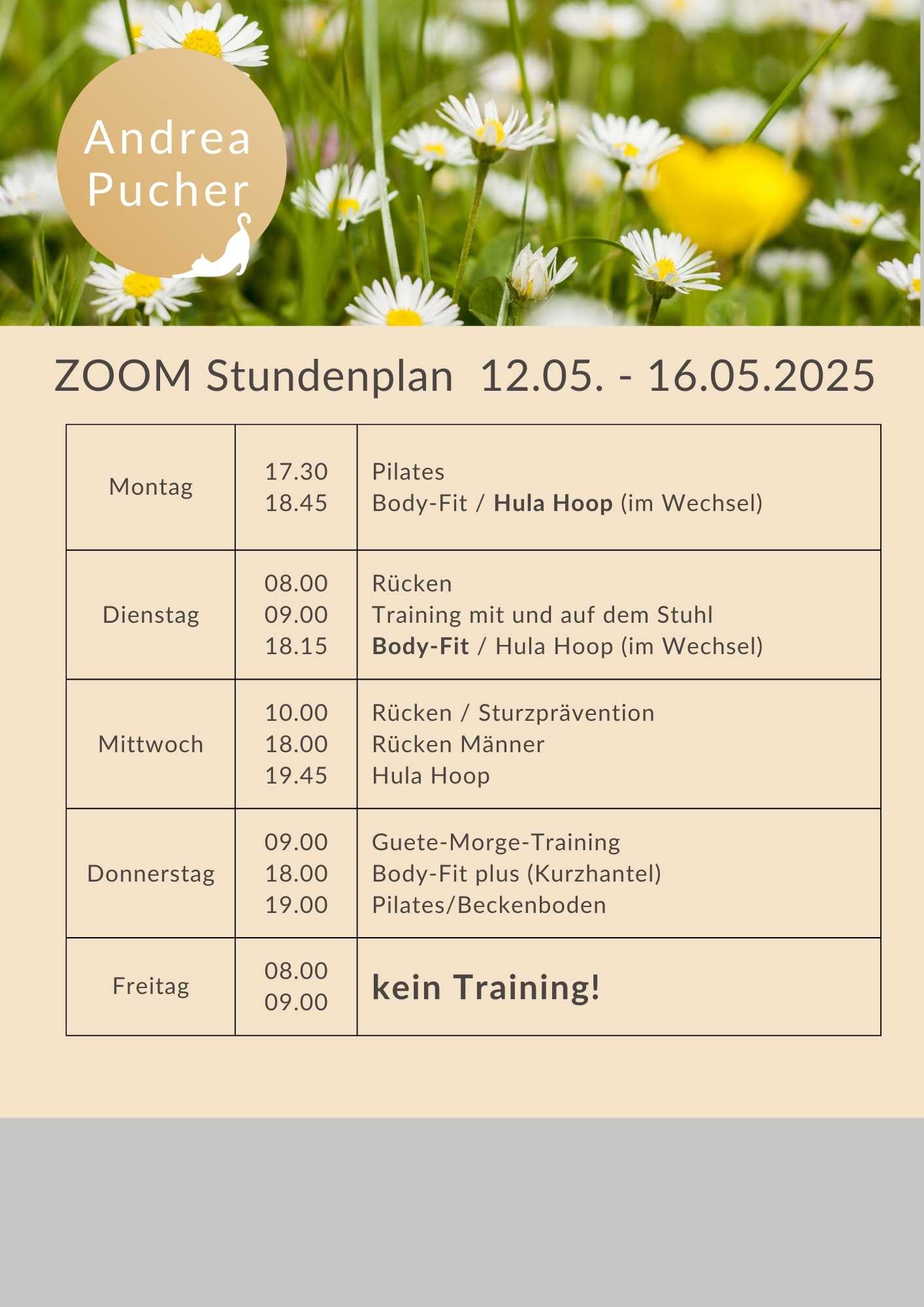 Aktueller Stundenplan für die laufende Woche.