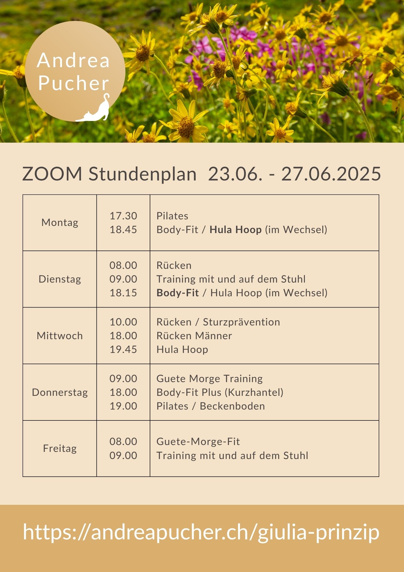 Aktueller Stundenplan für die laufende Woche.