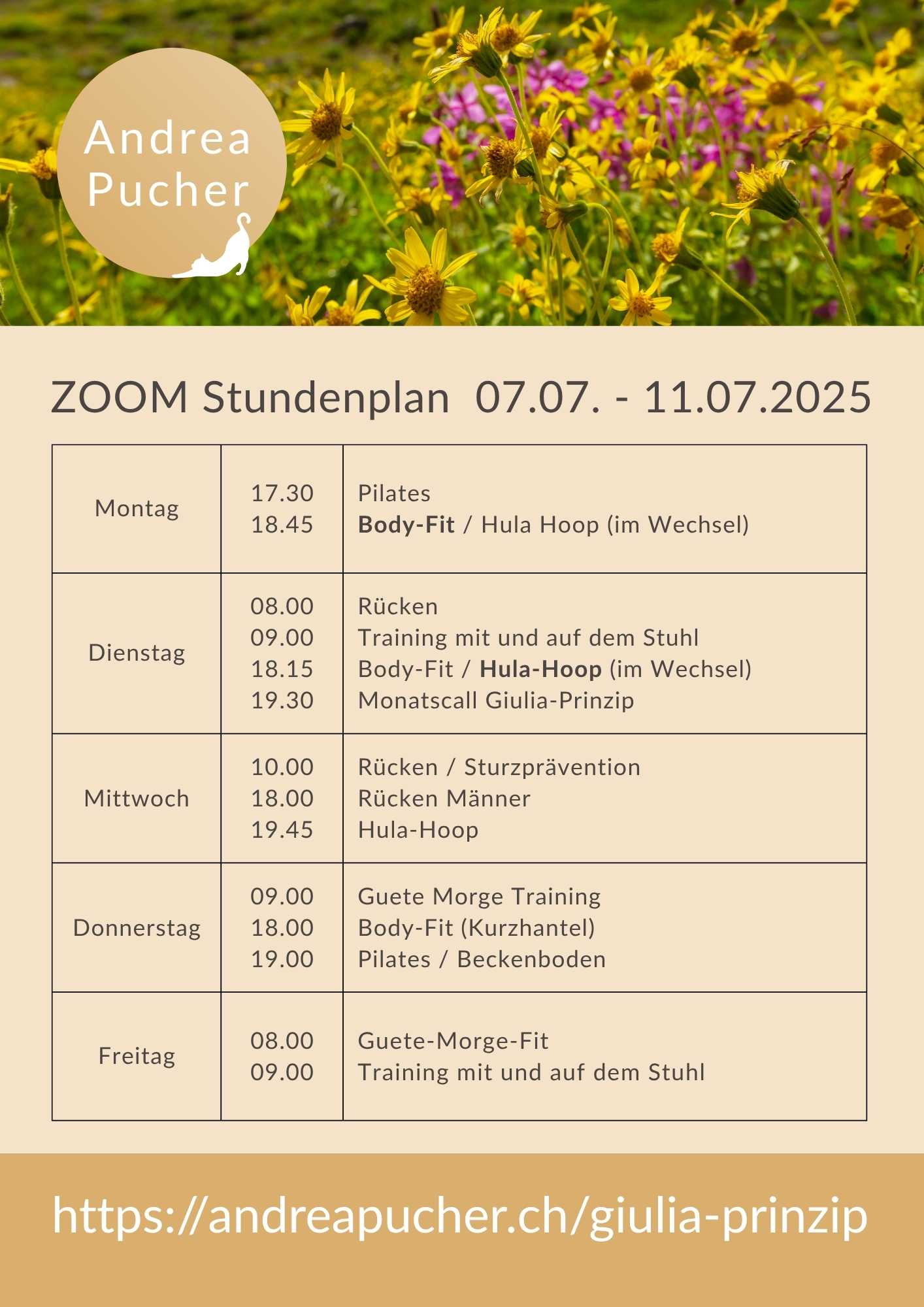 Aktueller Stundenplan für die laufende Woche.