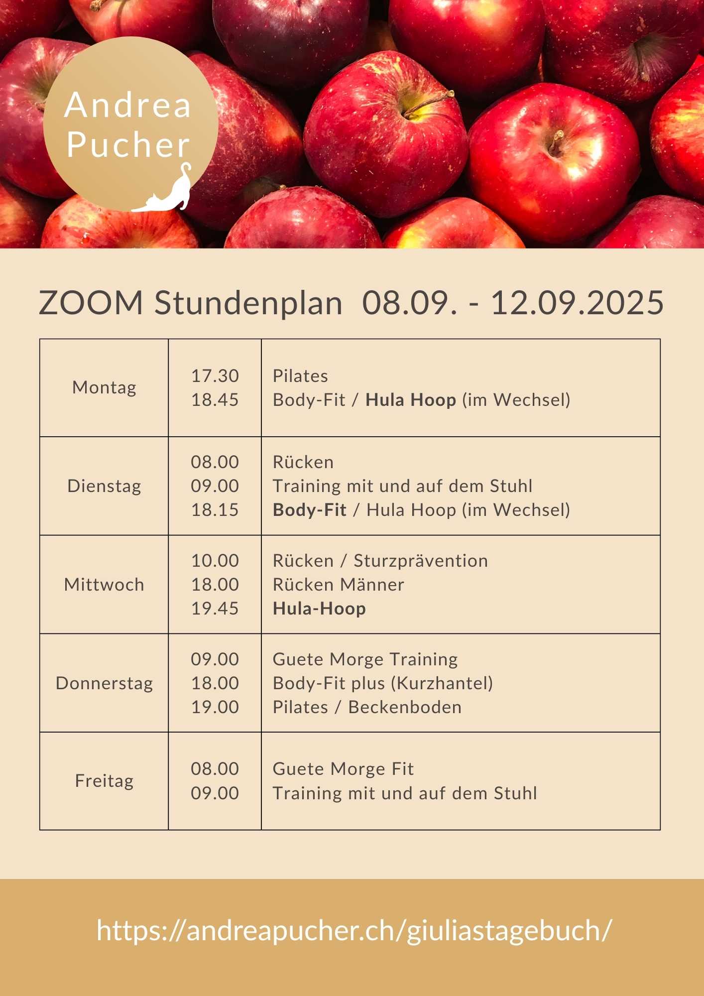 Aktueller Stundenplan für die laufende Woche.