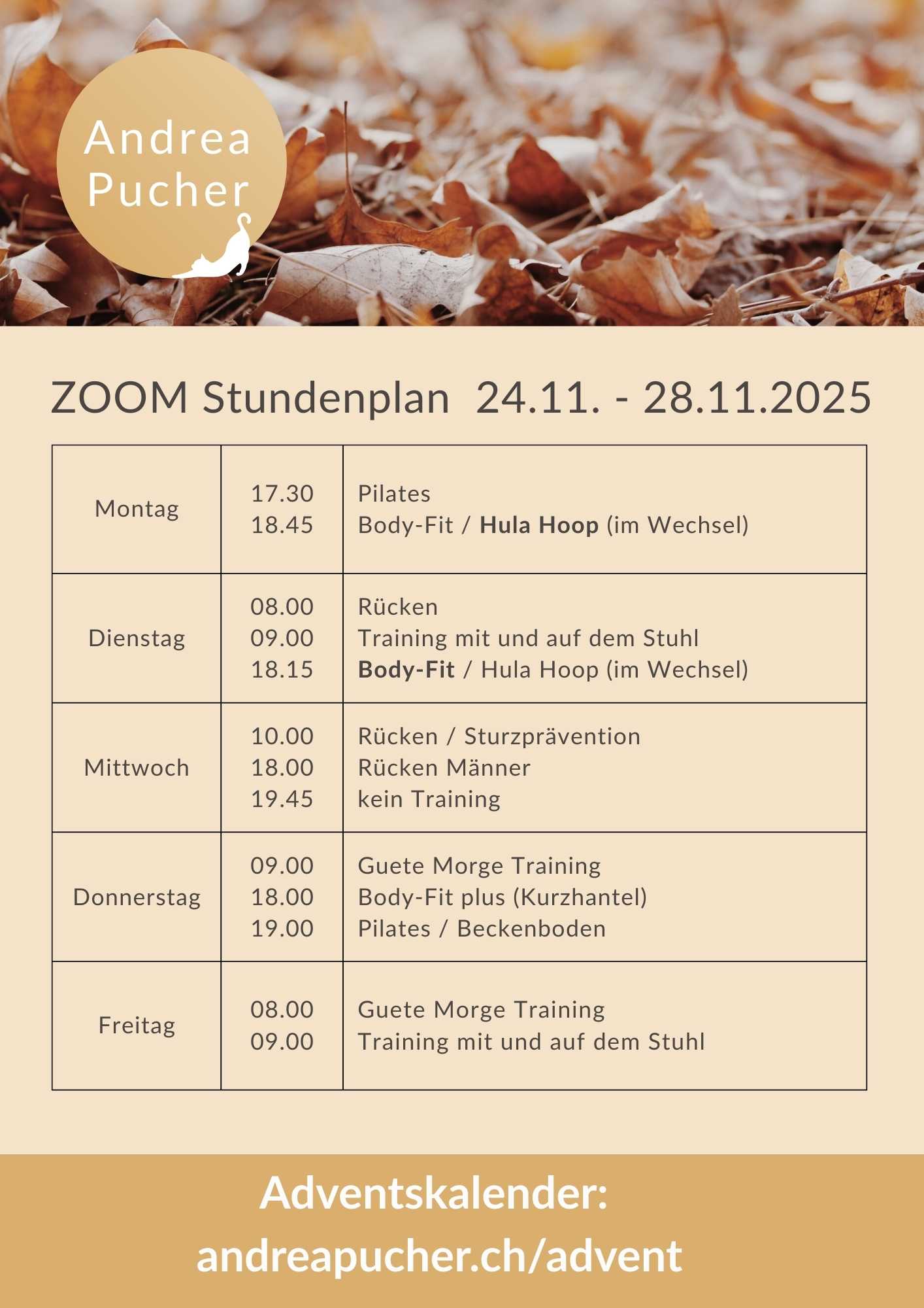 Stundenplan (61) Aktueller Stundenplan für die laufende Woche.