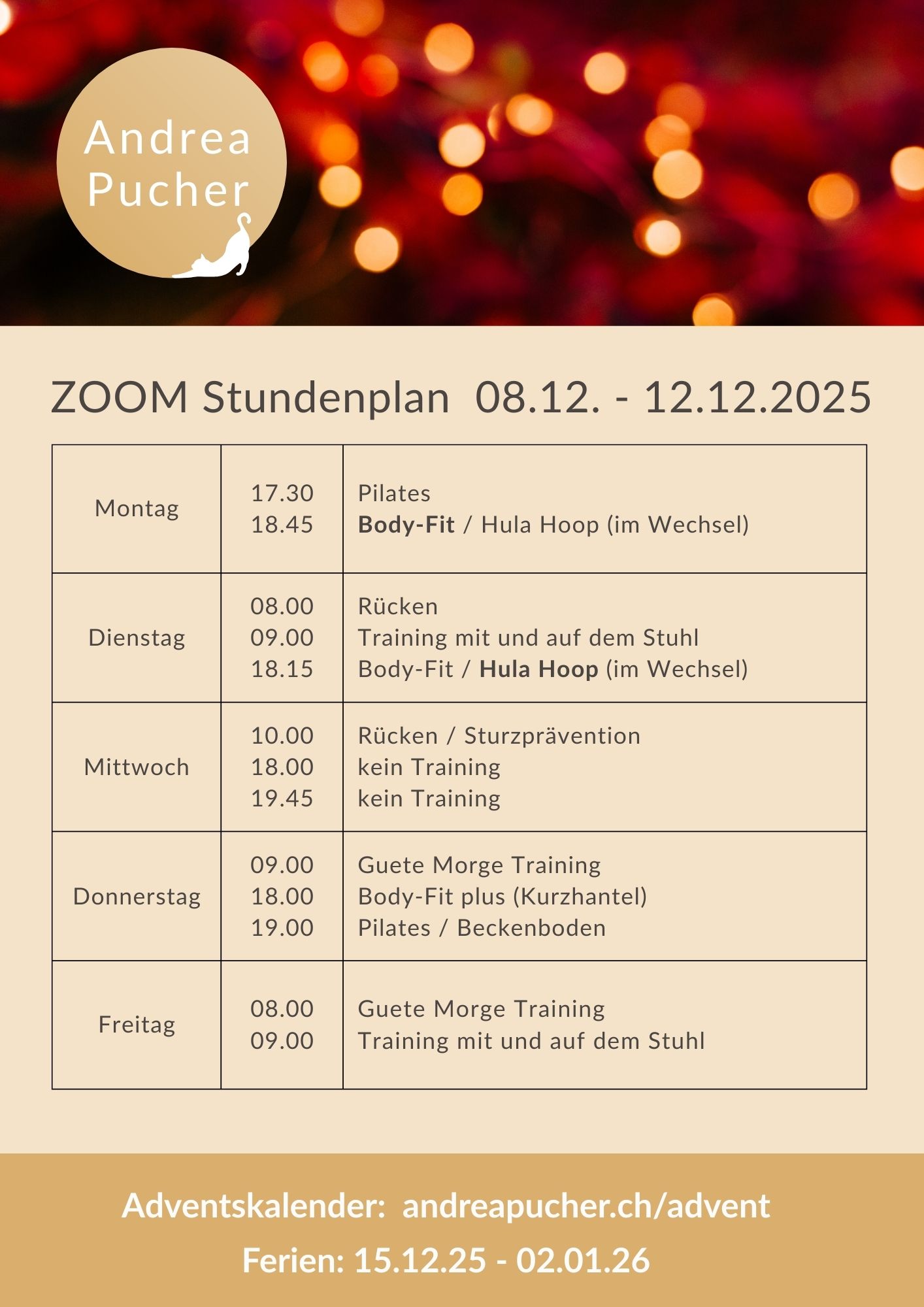 Stundenplan (63) Aktueller Stundenplan für die laufende Woche.