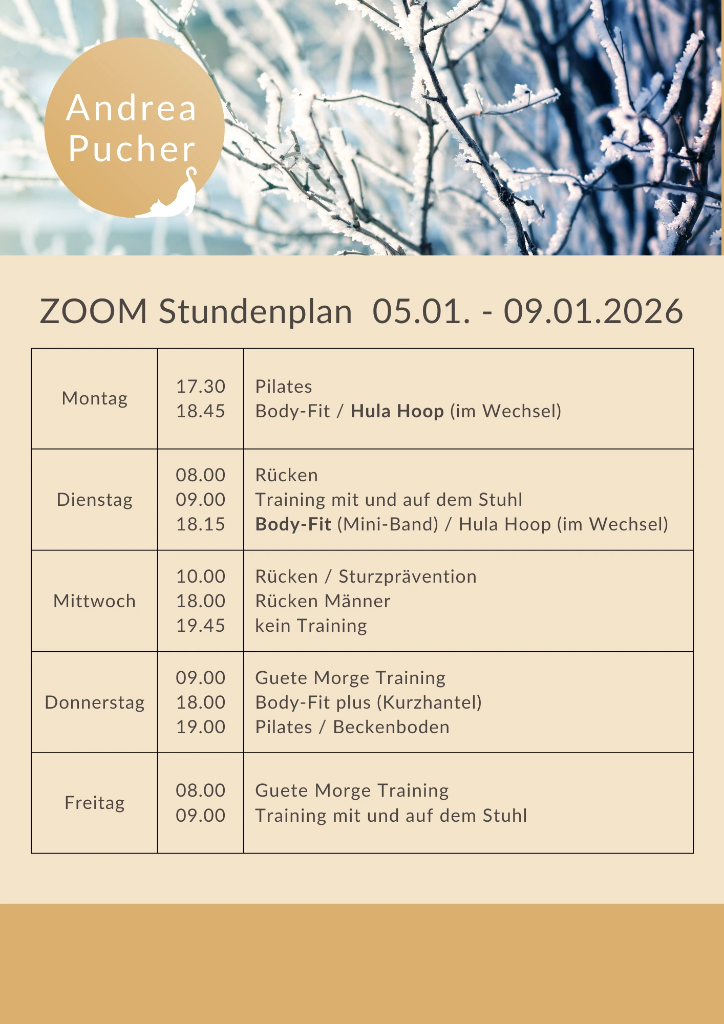 Aktueller Stundenplan für die laufende Woche.