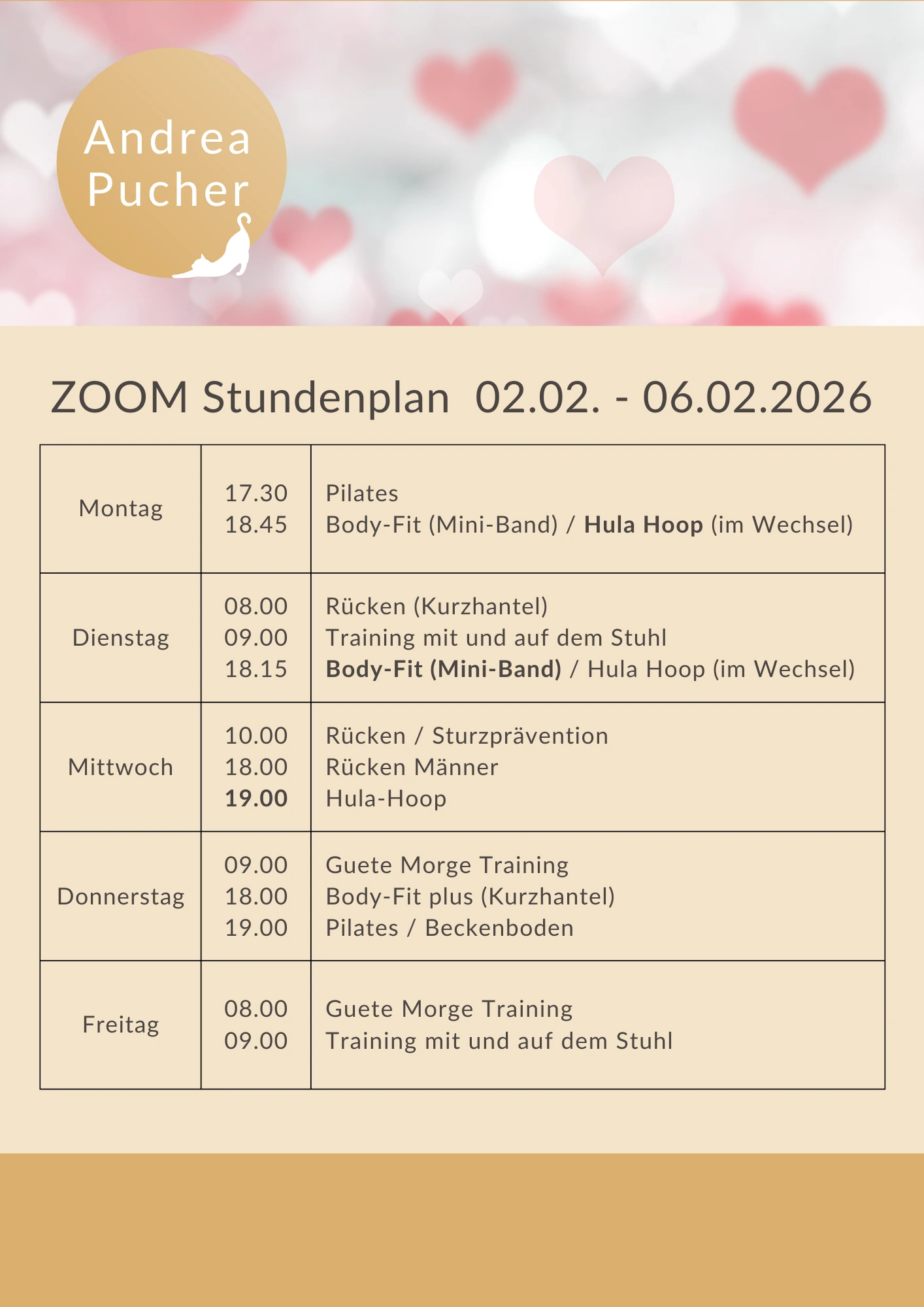 Aktueller Stundenplan für die laufende Woche.