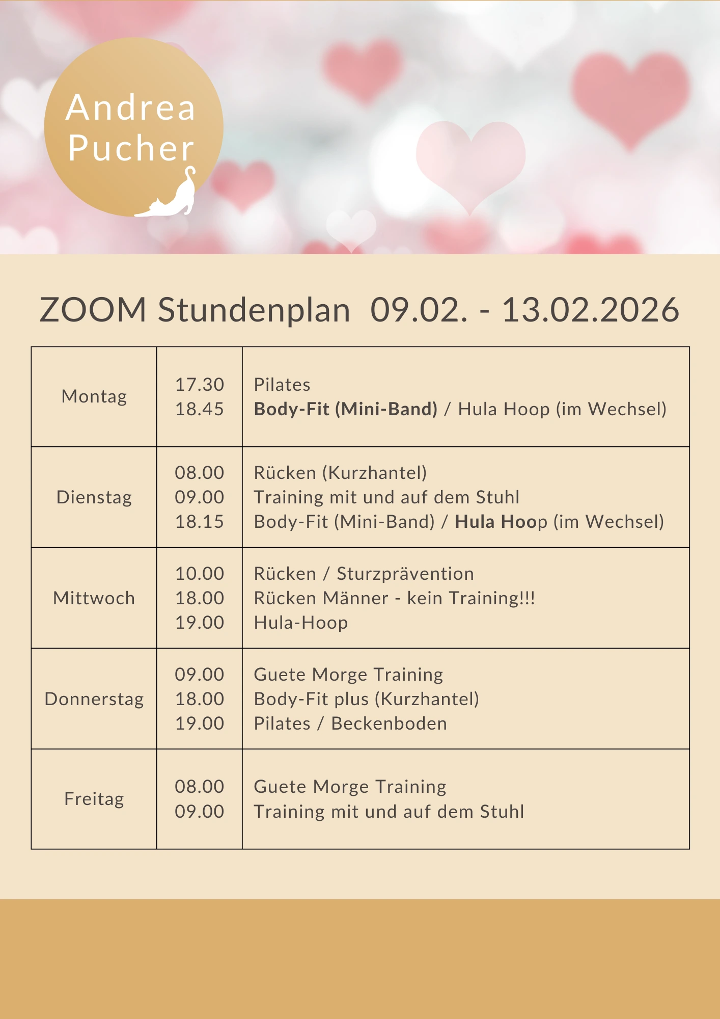 Aktueller Stundenplan für die laufende Woche.