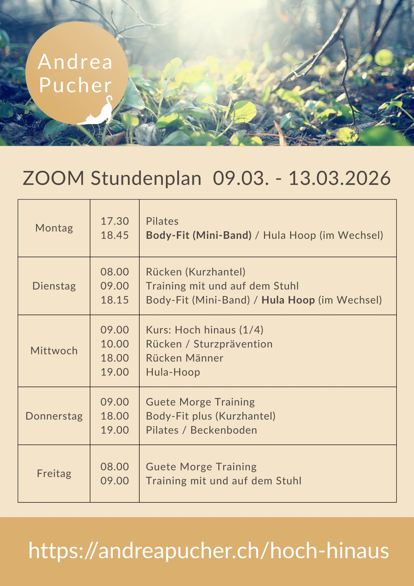 Aktueller Stundenplan für die laufende Woche.