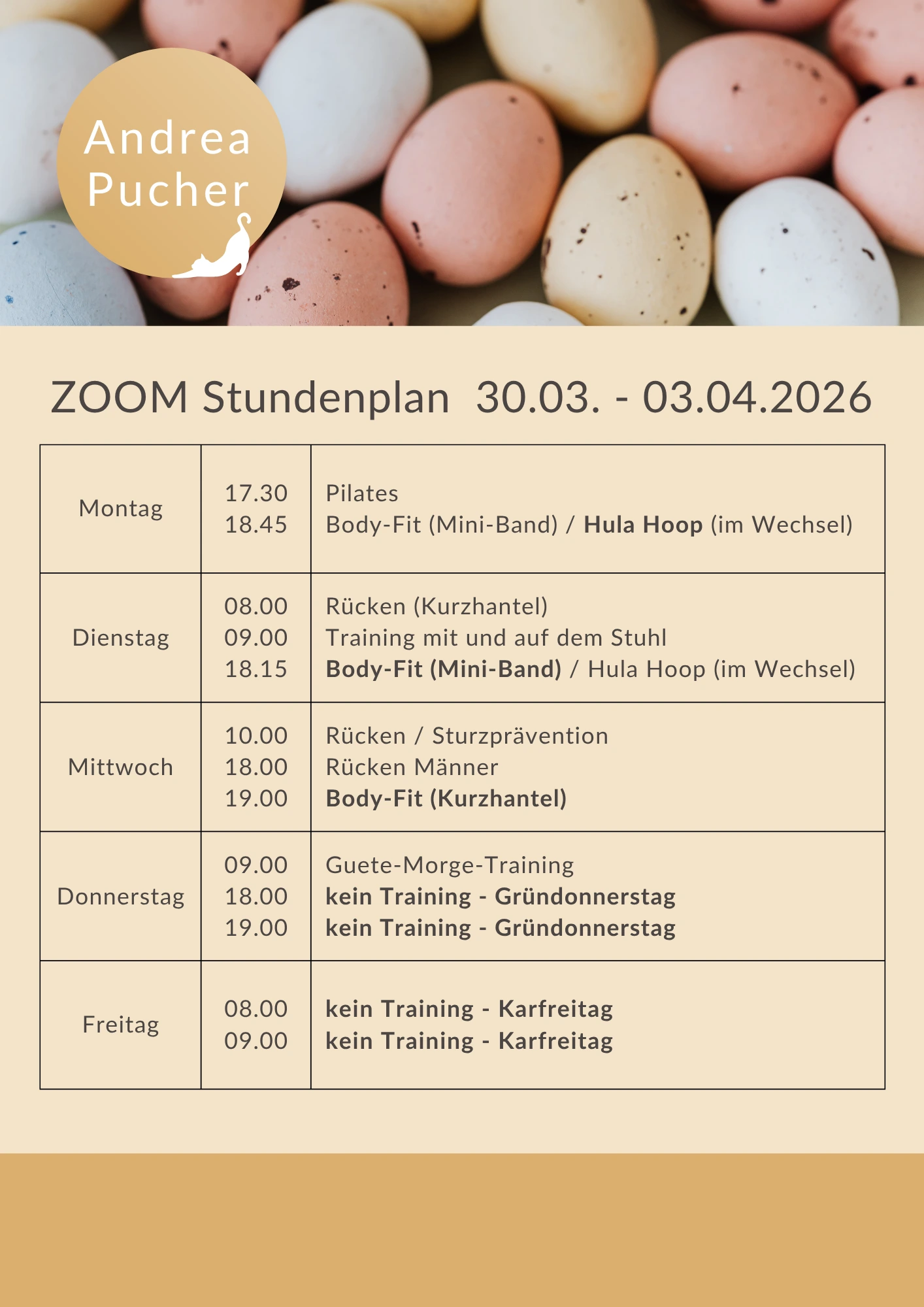 Aktueller Stundenplan für die laufende Woche.