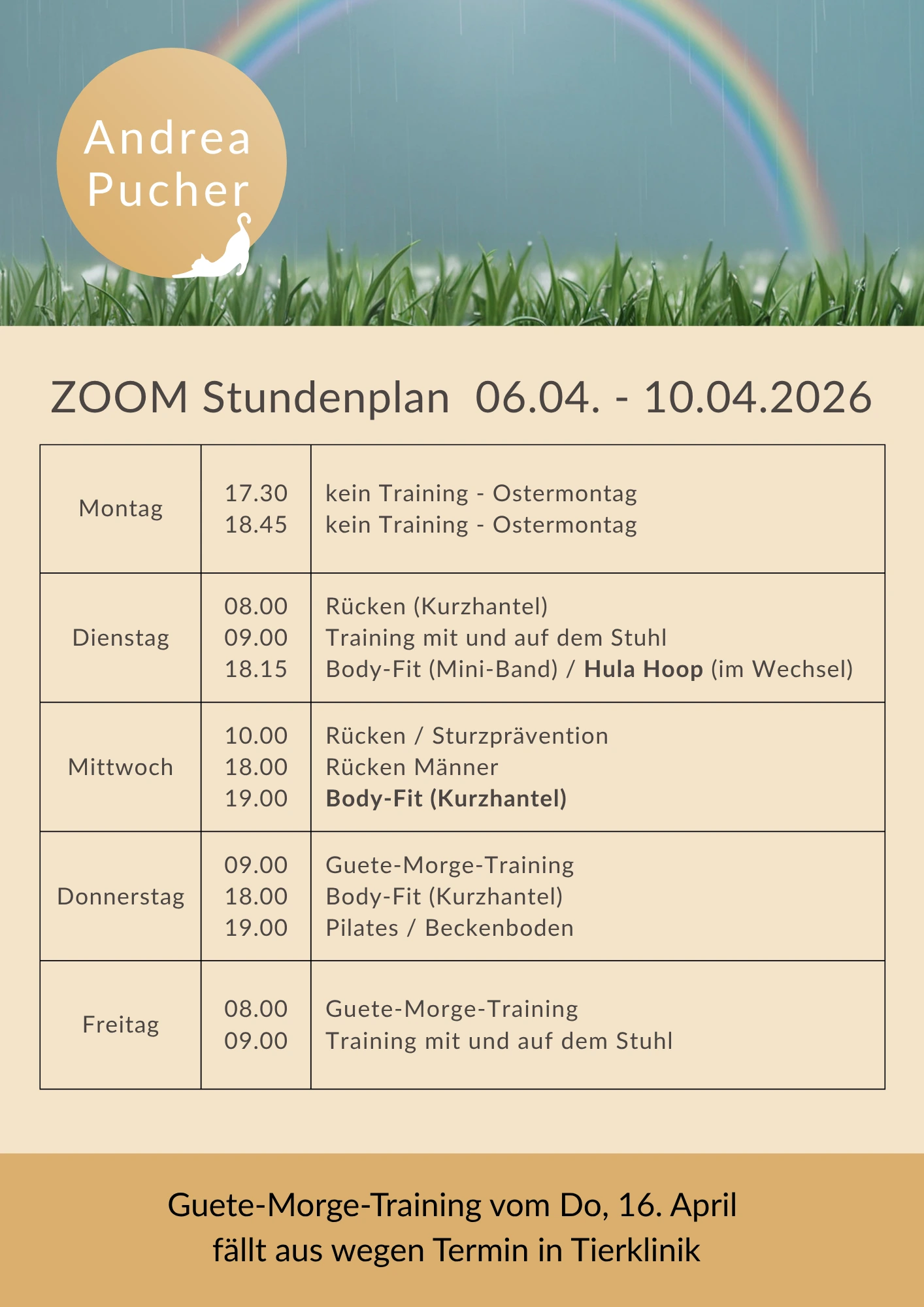 Aktueller Stundenplan für die laufende Woche.