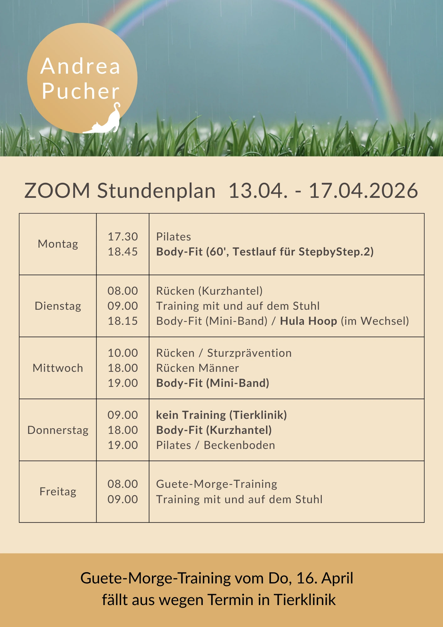 Aktueller Stundenplan für die laufende Woche.