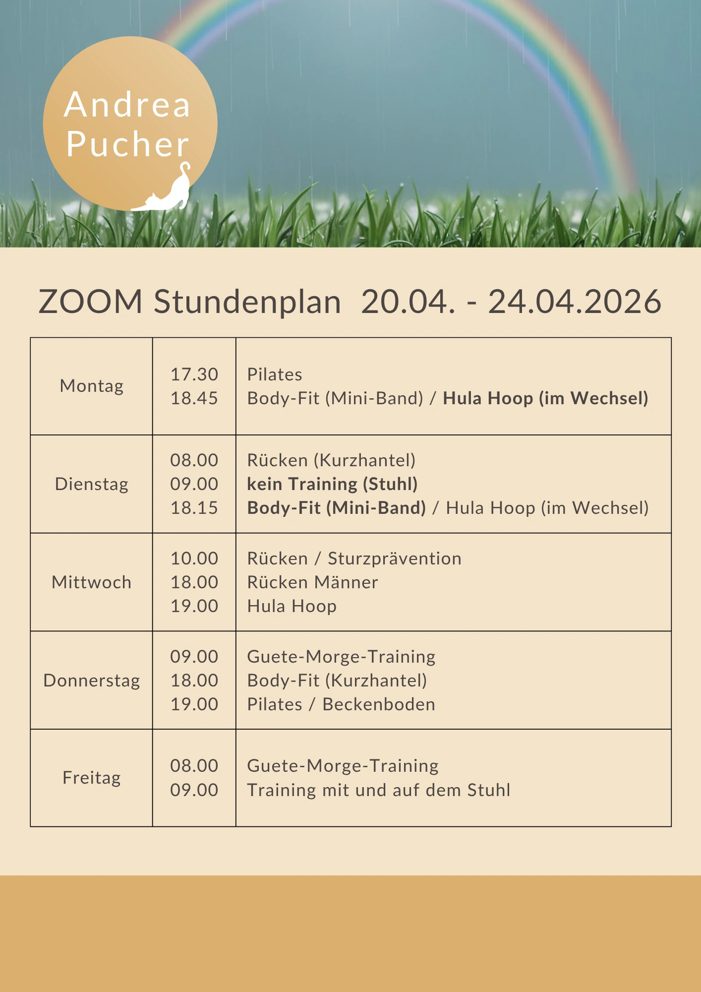 Aktueller Stundenplan für die laufende Woche.