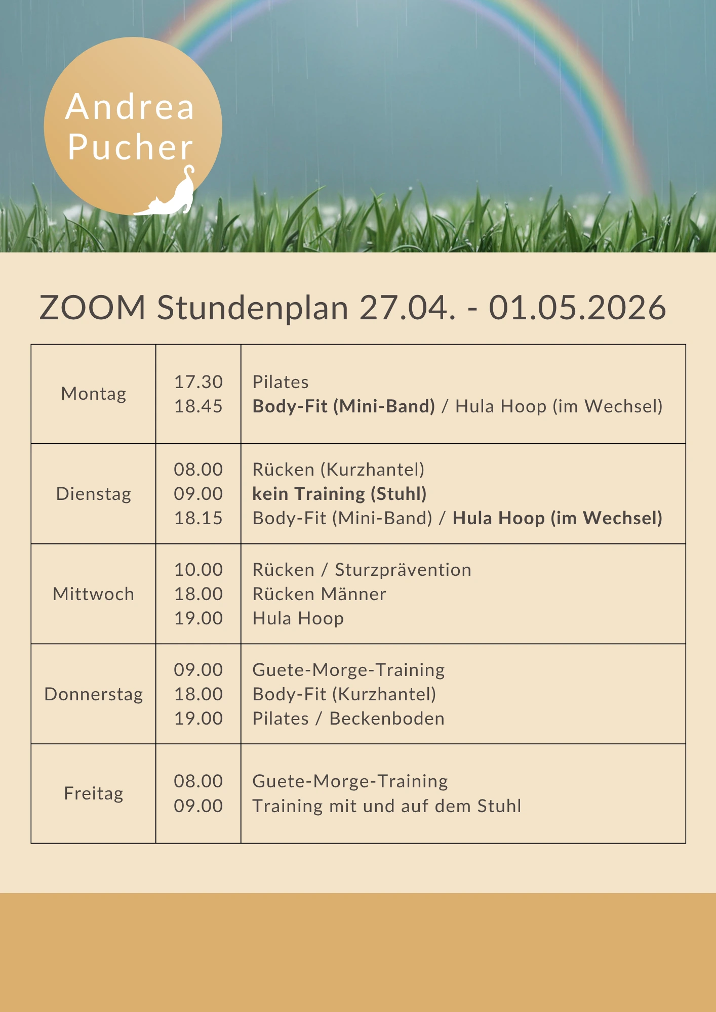 Aktueller Stundenplan für die laufende Woche.