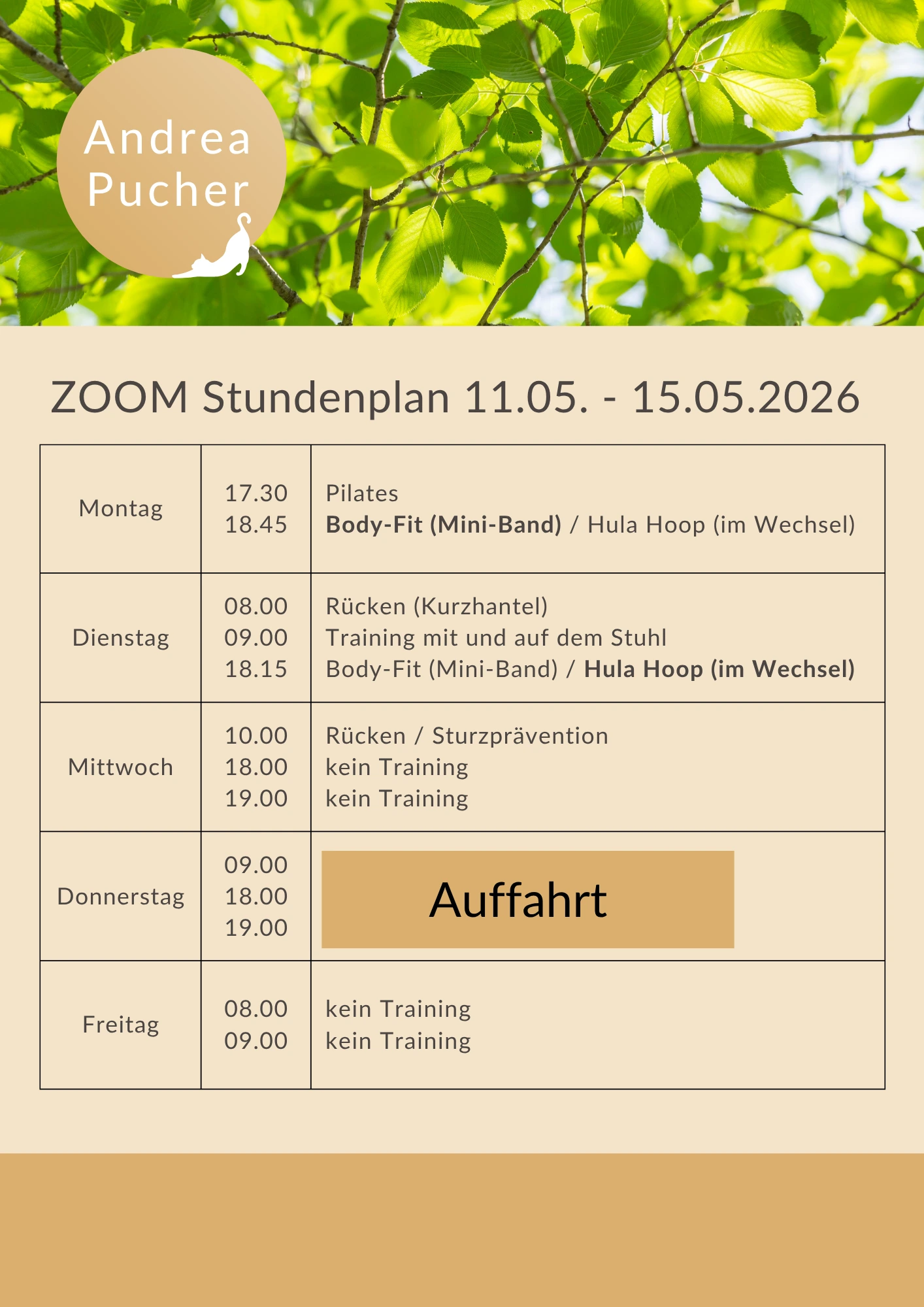 Aktueller Stundenplan für die laufende Woche.