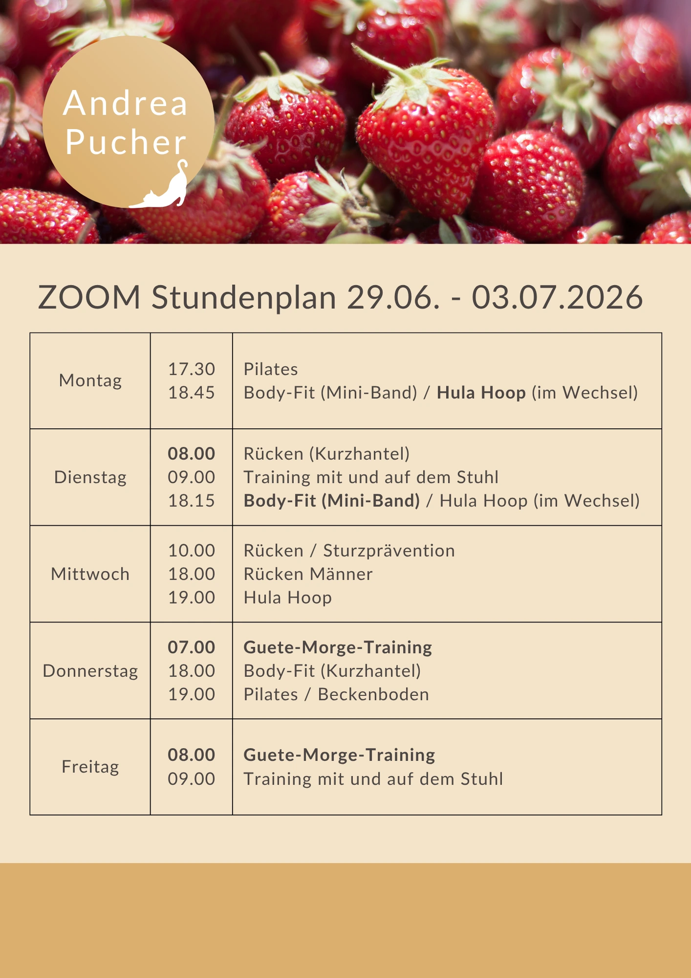 Aktueller Stundenplan für die laufende Woche.