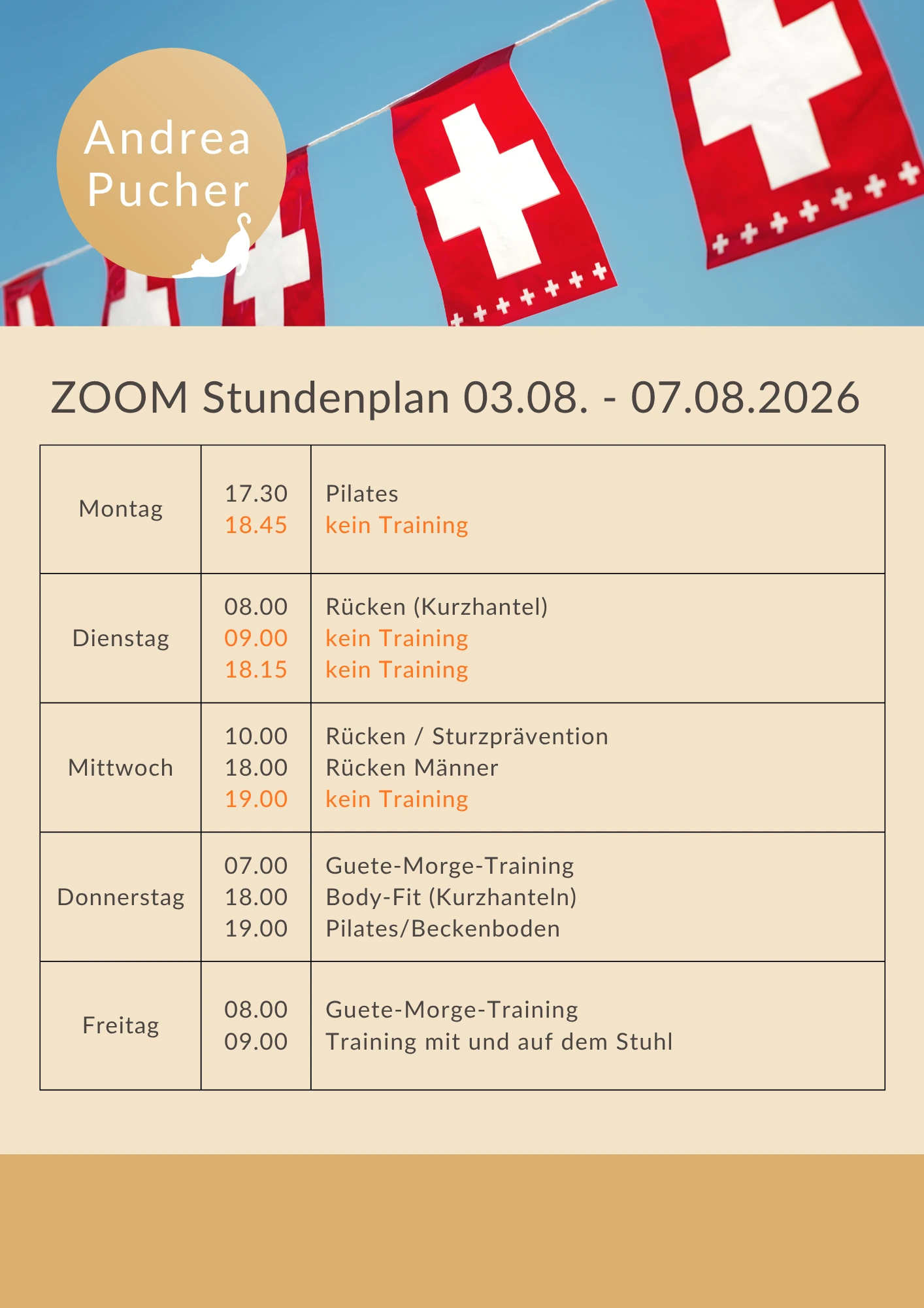 Aktueller Stundenplan für die laufende Woche.