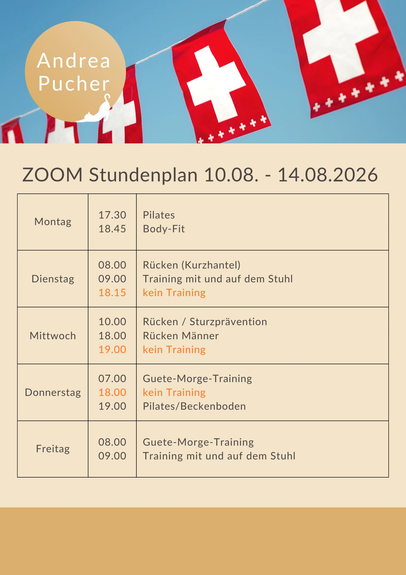 Aktueller Stundenplan für die laufende Woche.