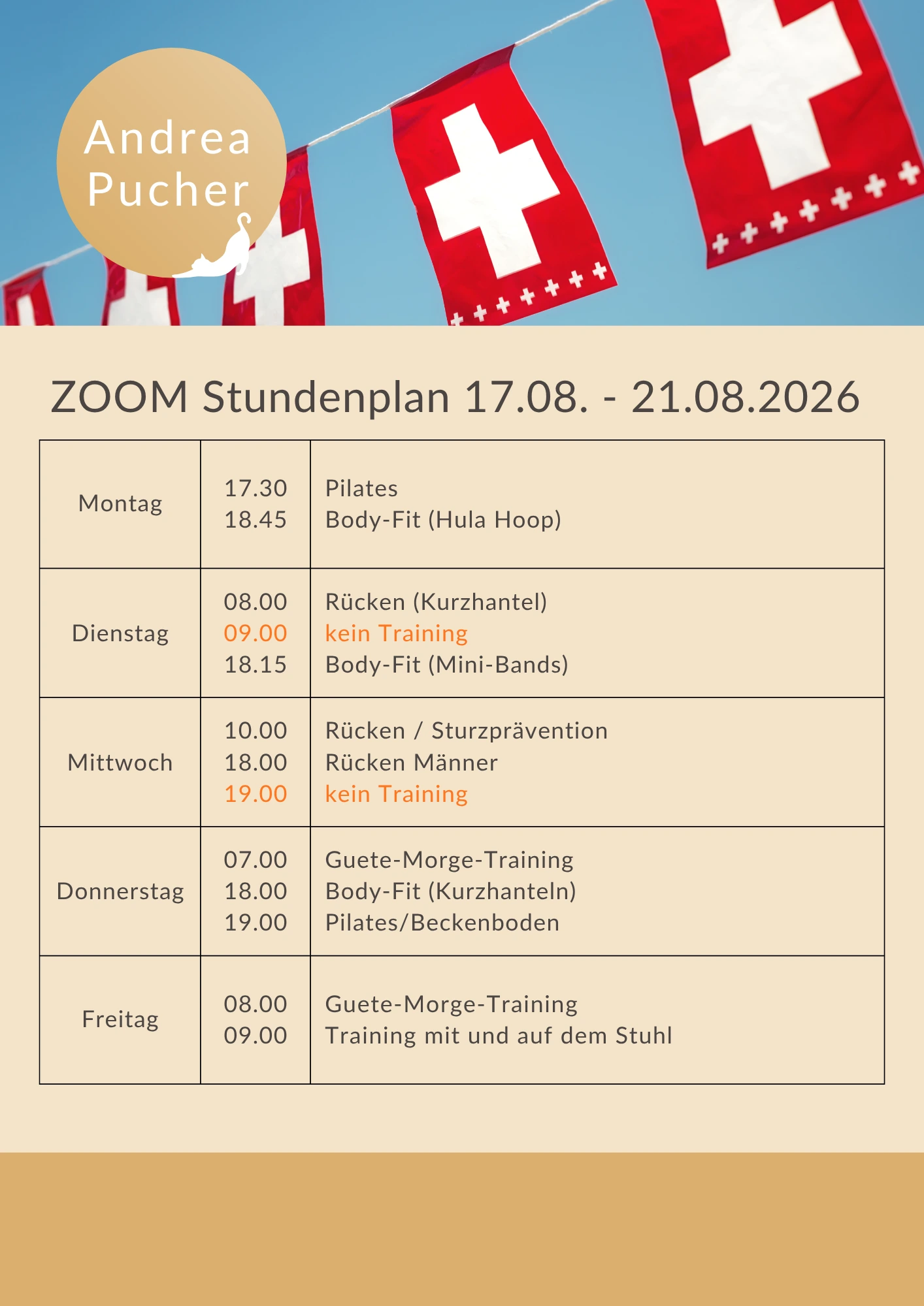 Aktueller Stundenplan für die laufende Woche.