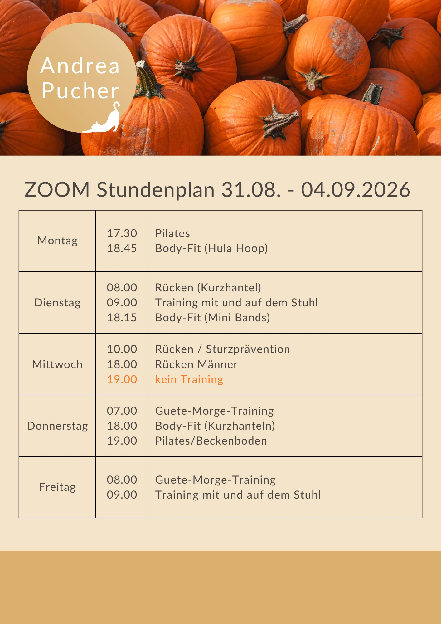 Aktueller Stundenplan für die laufende Woche.