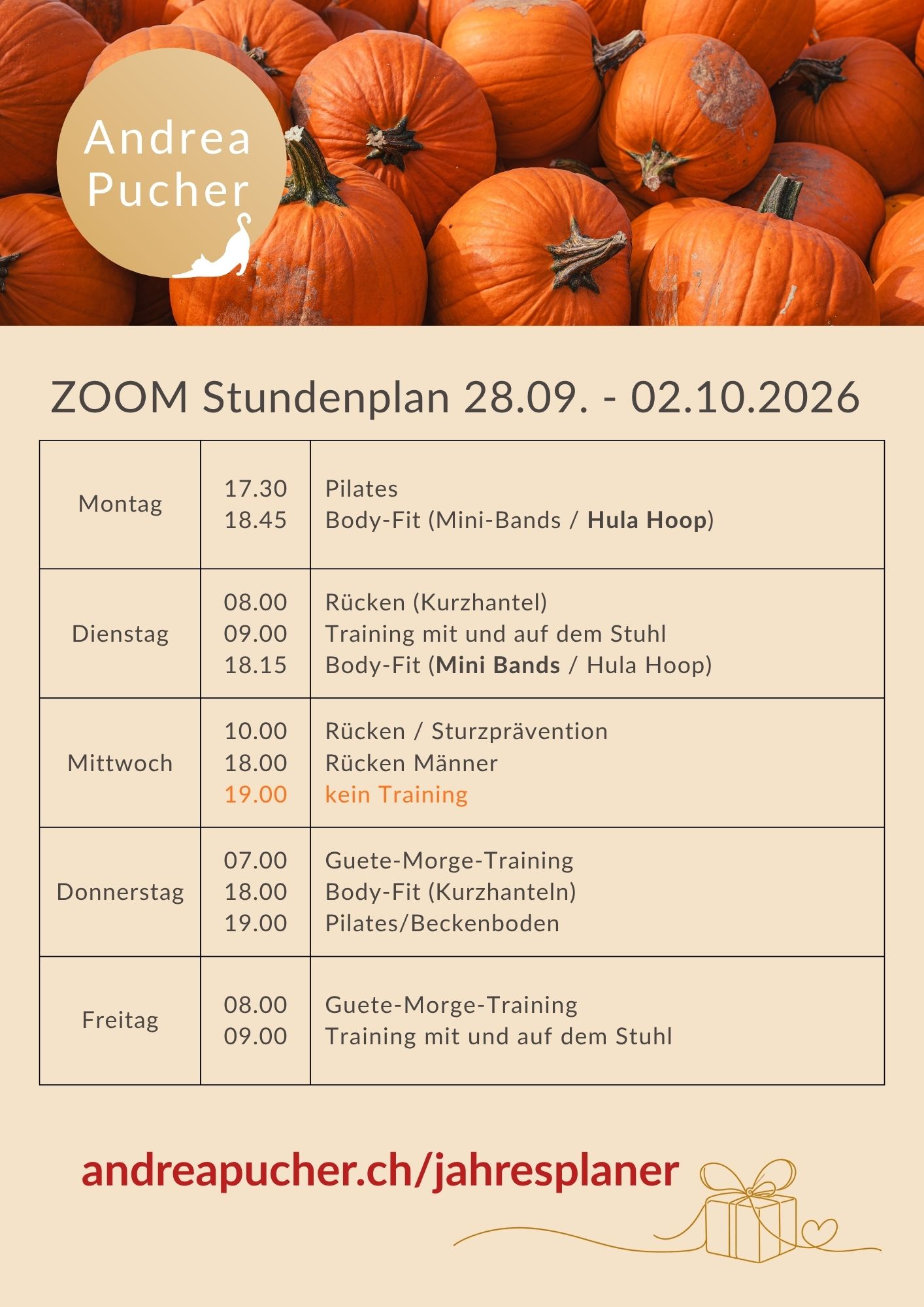 Aktueller Stundenplan für die laufende Woche.